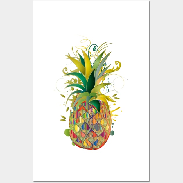 Drawing of a colorful pineapple in graffiti style Wall Art by Kisho